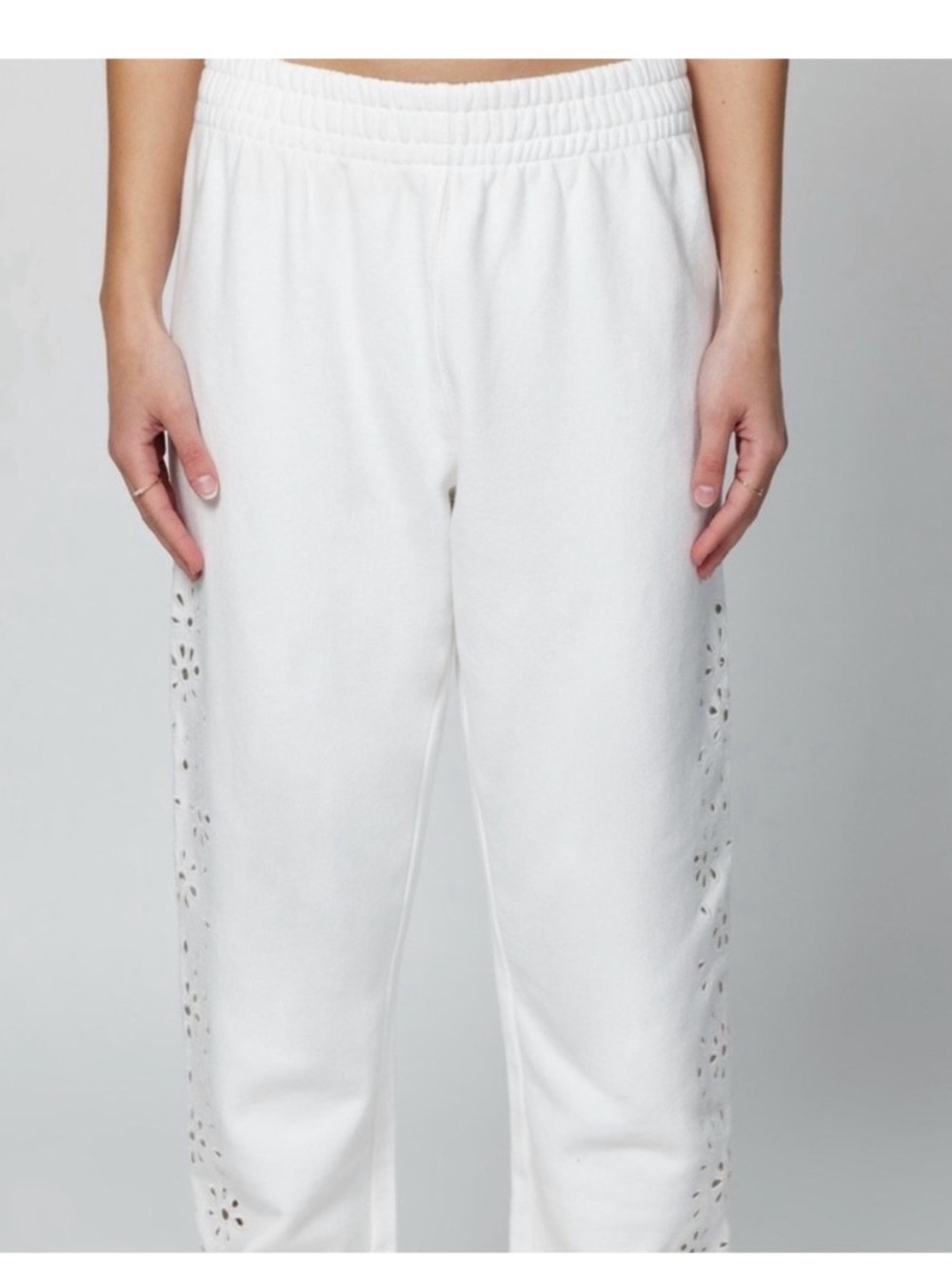 Spiritual Gangster Yoga Athletic White Eyelet-Trim Sweatpants Small